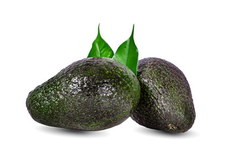 Avocado with avocado leaf isolated on a white background