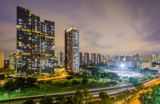 Beautiful building with glowing lights in the city modernizing city of future 
