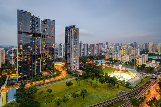 Beautiful building with glowing lights in the city modernizing city of future 