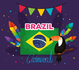 Naklejka premium poster of brazil carnival with flag and decoration vector illustration design