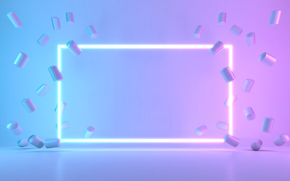 Neon Frame Sign With Donut. 3d Rendering