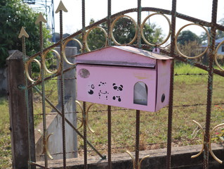 Fototapeta premium Old Steel pink Mail Box Hang on Wall