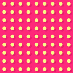 Seamless pattern with circles. Endless pink background with yellow dots. Style vintage, 60s, retro, pop art, comics. 