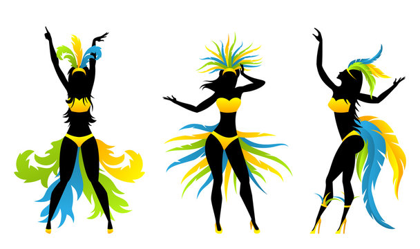 Show Girls with Brazilian Style Carnival Costumes, Carnaval Dancers