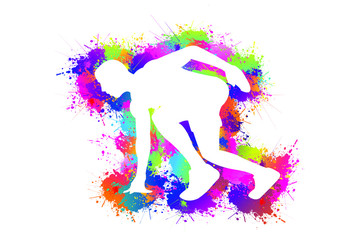 Fototapeta na wymiar Running logo design. Popular sports background. Colorful splash paint. Icon, Symbol, Silhouette, Exercises, Fitness, Healthcare, Medical. Vector illustration.