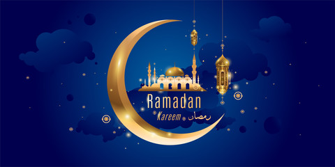 Obraz na płótnie Canvas ramadan kareem gold islamic card, banner, poster vector illustration background