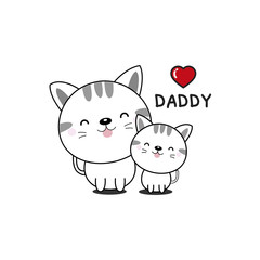 Vector illustration of a cute cat and a kitten for Father's day.