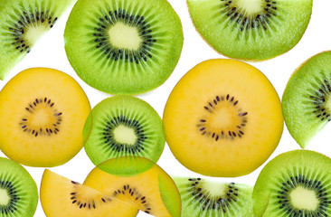 slice gold kiwi healthy fresh fruit from nature isolated on a white background.