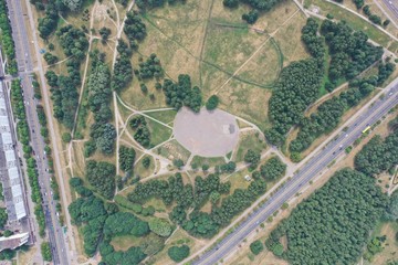 Photo from drone air urban transport automobile ring. City transportation road life concept.