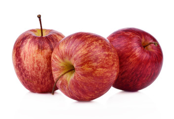 Red fruit apples are cubes and split separately on a white background.