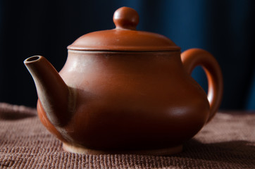 Brown clay little chinese teapot 