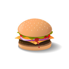 Burger beef, cheese burger with lettuce tomato, onion, cheese ,beef and sauce