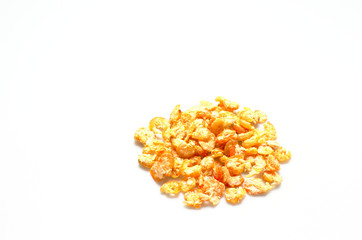 Dried shrimp on the isolated white background