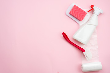 Cleaning product. Top view with copy space.