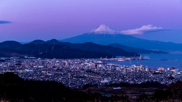 日本平から清水の港夕焼けから夜景と富士山Timelapse固定版