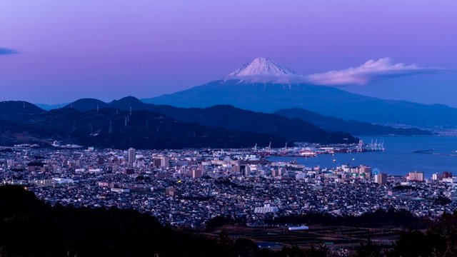 日本平から清水の港夕焼けから夜景と富士山Timelapseズーム版