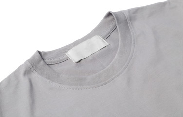 Blank tag of grey t-shirt for your design isolated on white background.