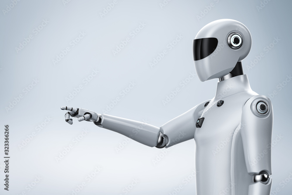 Poster artificial intelligence cyborg or robot finger point