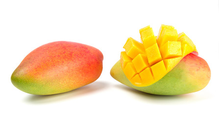 Fresh colours baby mango isolated on white background.