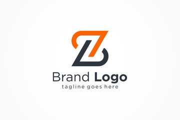Abstract Letter Z Logo. Dark Blue Orange Square Line Rounded isolated on white background. Flat Vector Logo Design Template Element - obrazy, fototapety, plakaty