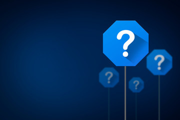 Quiz question mark concept on blue background.