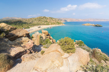 Fototapeta na wymiar Aerial view on Vai palm beach in Crete island. Day foto.