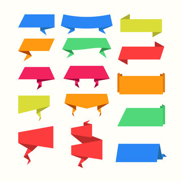 Set of colorful origami banners. Vector ribbon and label design.