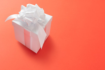 Gift box minimal background. Lush lava 2020 color trend.