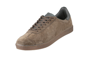 Suede brown sneaker on a white background. Men's sports shoes.