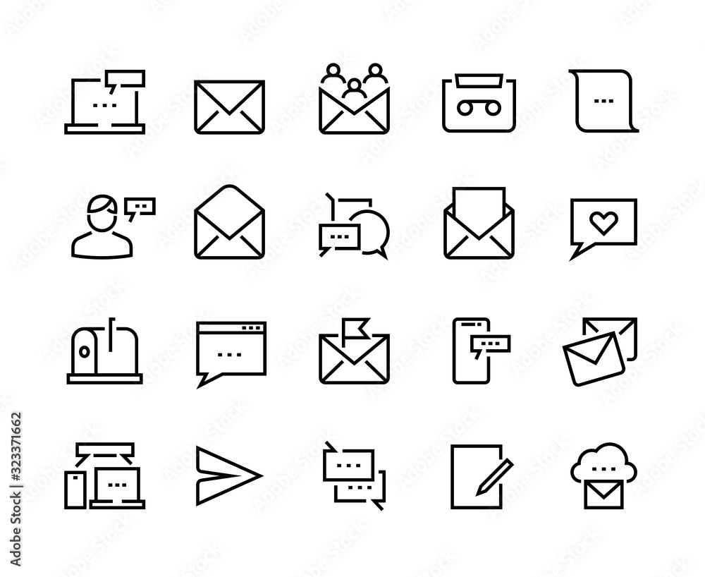 Aufkleber Message line icons. Email and text communication, phone message and online notification. Vector mobile conversation icon set for receive newsletter or mail messaging