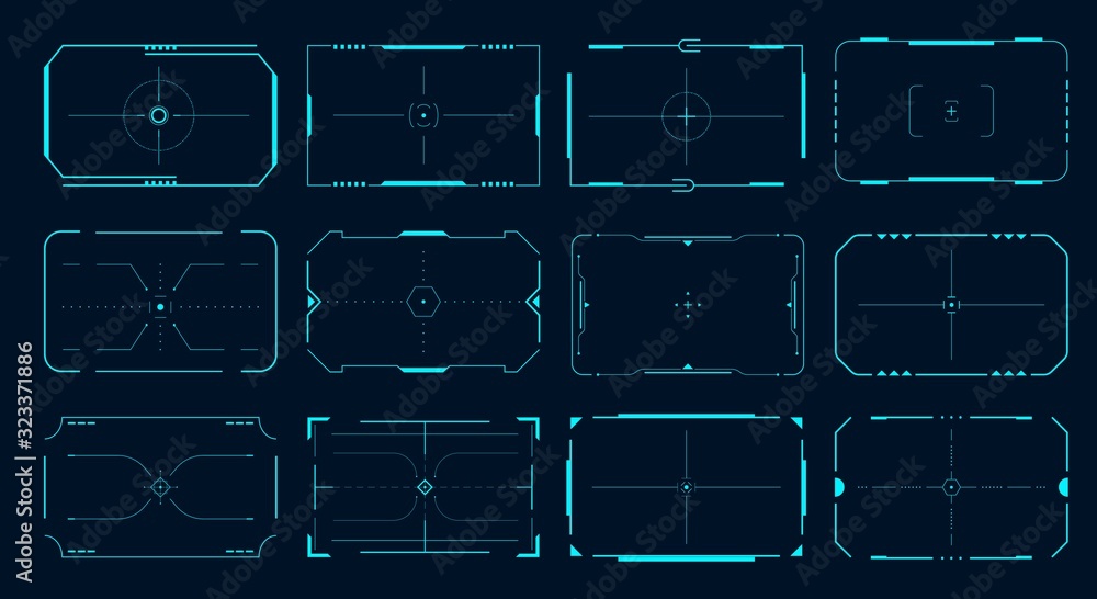 Aufkleber HUD frame. Futuristic game target borders, sci-fi empty banners for text, menu technology interface. Vector lock target technology ui screens set