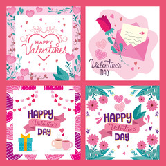 Fototapeta na wymiar set cards of happy valentines day with decoration vector illustration design