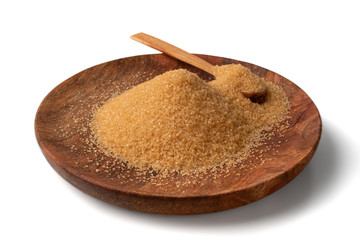 Raw Brown Cane Sugar Isolated on White Background