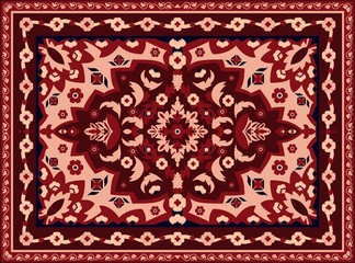 Persian carpet. Indian rug and arabesque abstract border texture, vintage eastern geometric pattern for interior floor fabric. Vector luxury geometric texture decoration vintage mosaic