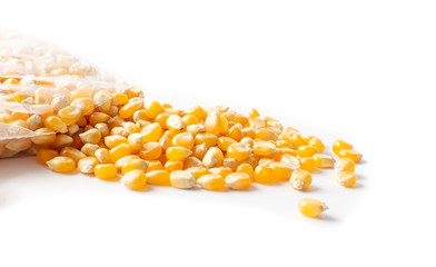 Heap of Raw Popcorn Grains Isolated on White Background