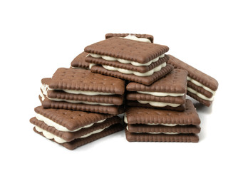 Soft Chocolate Butter Cookies with White Creamy Filling Isolated