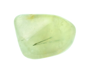 polished prehnite gem stone cutout on white