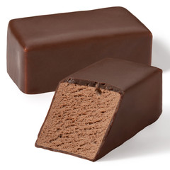 Chocolate nougat candy on a white background