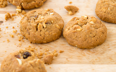 Cookie Oatmeal hand made on wooden dish
