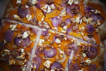 colorful beads of pumpkin, red onion