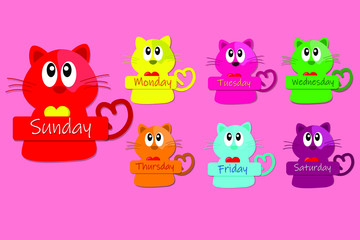 Cartoon design with colorful  cat on pink background