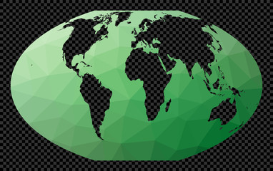 Low poly map of the world. Mt Flat Polar Quartic projection. Polygonal map of the world on transparent background. Stencil shape geometric globe. Awesome vector illustration.