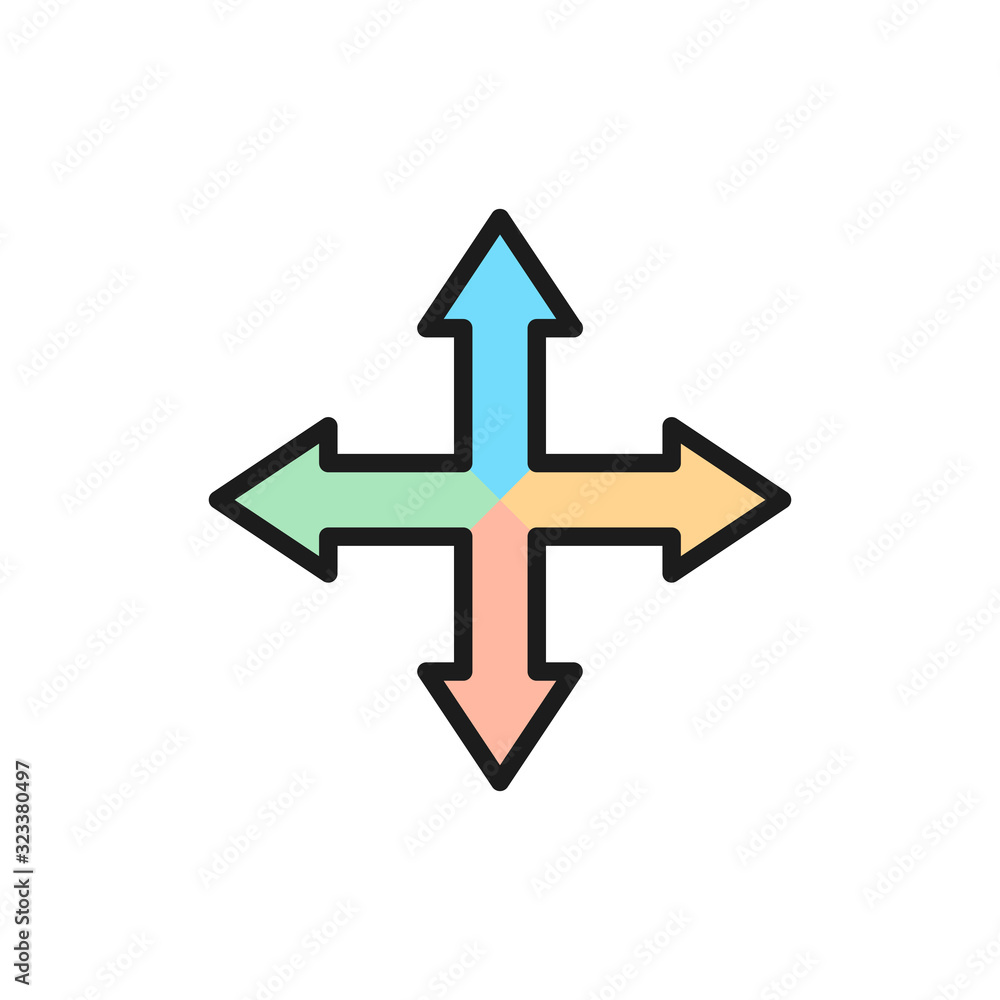 Poster arrows pointing in different directions, navigation flat color line icon.