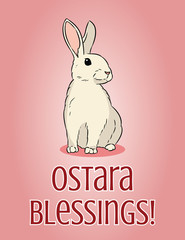 Fototapeta premium Ostara Blessings pagan holiday postcard. Easter bunny or hare vector illustration.