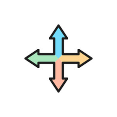 Arrows pointing in different directions, navigation flat color line icon.