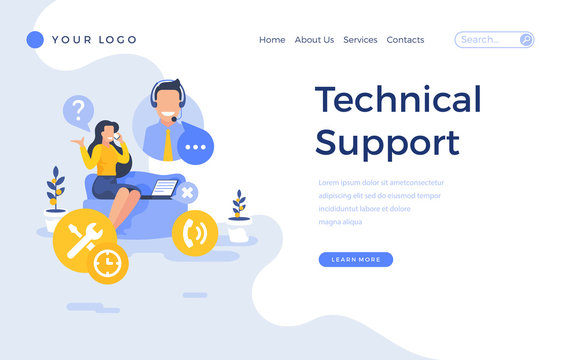 Landing page template technical support concept with office people characters.