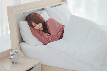 Woman sleeping,Young beautiful Asian woman sleeping on white bed