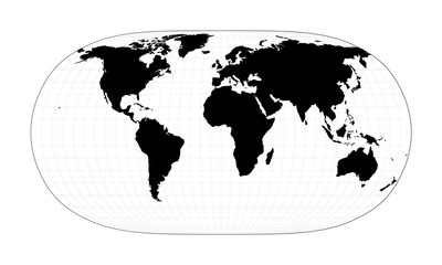 World map with meridians. Natural Earth II projection. Plan world geographical map with graticlue lines. Vector illustration.