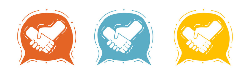 Three cartoon cloud icons with a handshake