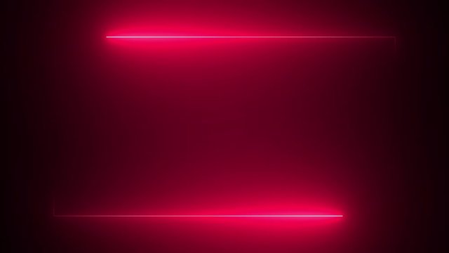 Empty frame with red neon light motion, moving fluorescent light glowing on black background. Blank rectangle frame by red neon lights symmetry animation. The best stock neon flickering, blinking
